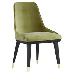 Contemporary Dining Chair Upholstered in Green Velvet