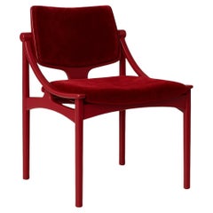 Contemporary Dining Chair Upholstered in Red Velvet  With Custom Lacquer Finish
