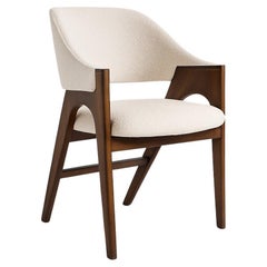 Contemporary Dining Chair Upholstered In Wooly Boucle-Frame in Walnut Finish