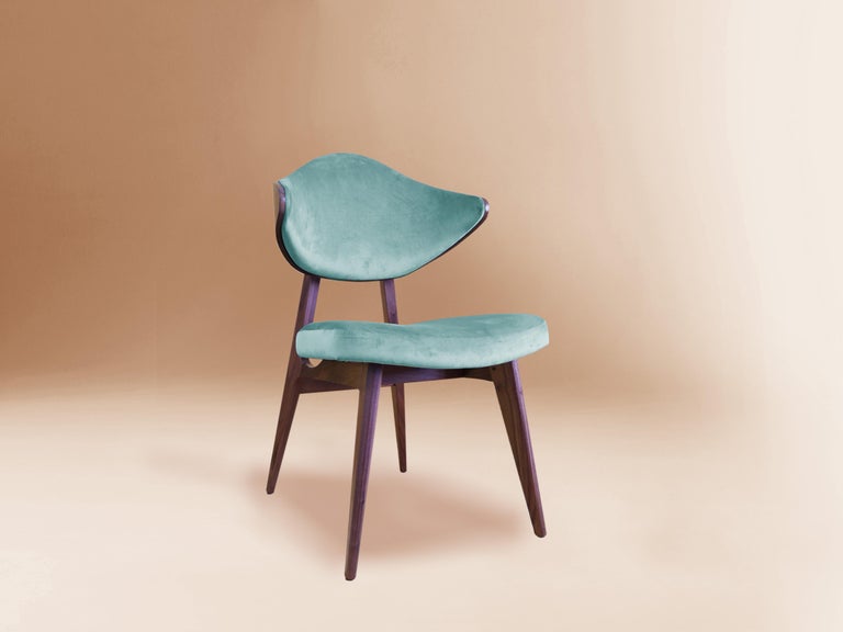 Portuguese Contemporary Dining Chair Velvet Upholstered Chair Designed by Sergio Prieto For Sale