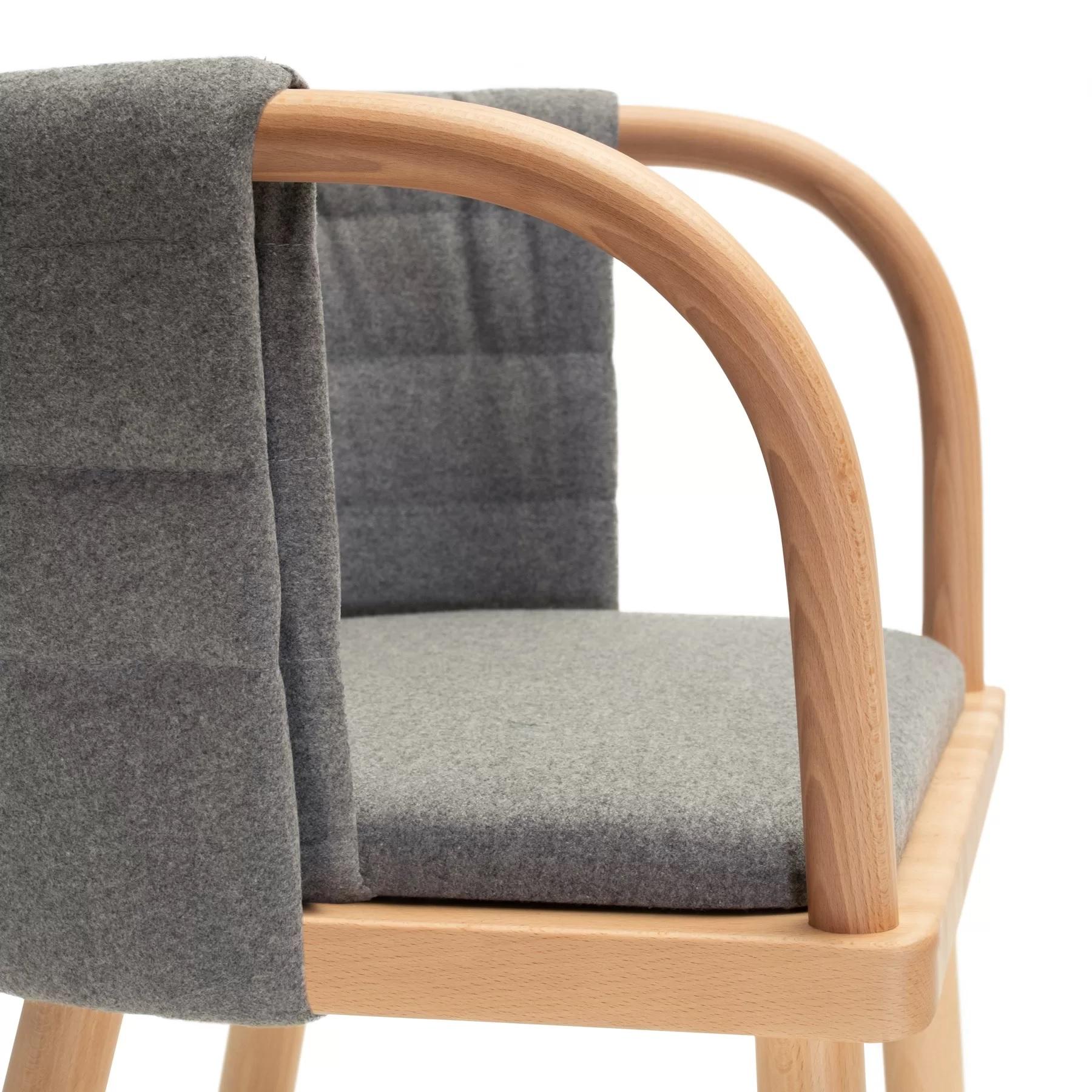 Fabric Contemporary Dining Chair with Curved Wooden Arms For Sale