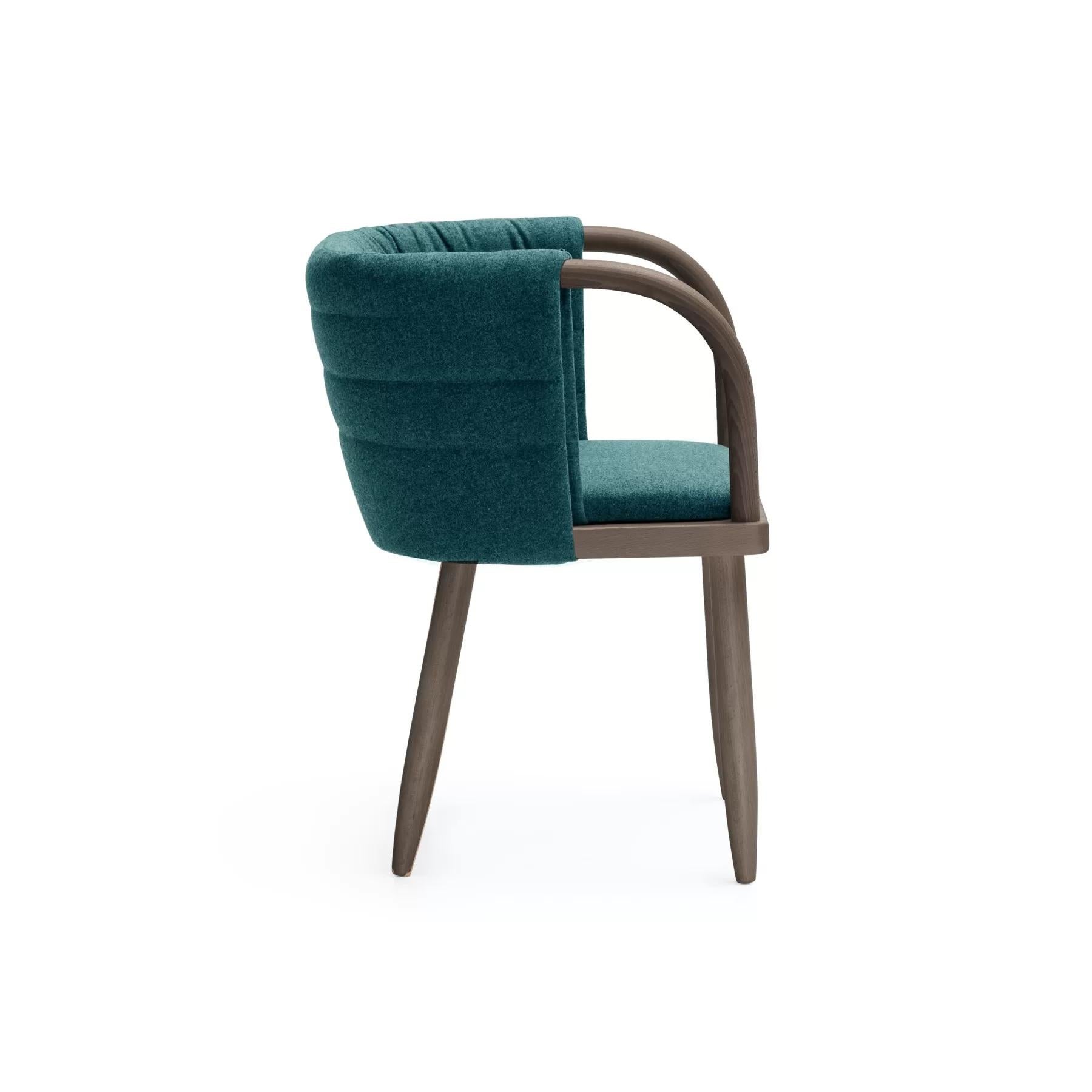 Modern Contemporary Dining Chair with Curved Wooden Arms For Sale