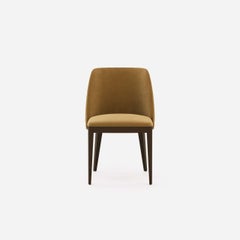 Contemporary Dining Chairs, Camel Velvet/Walnut Frame