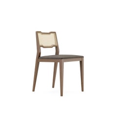 Contemporary Dining Chairs Crafted of Matte Walnut and Woven Cane Work