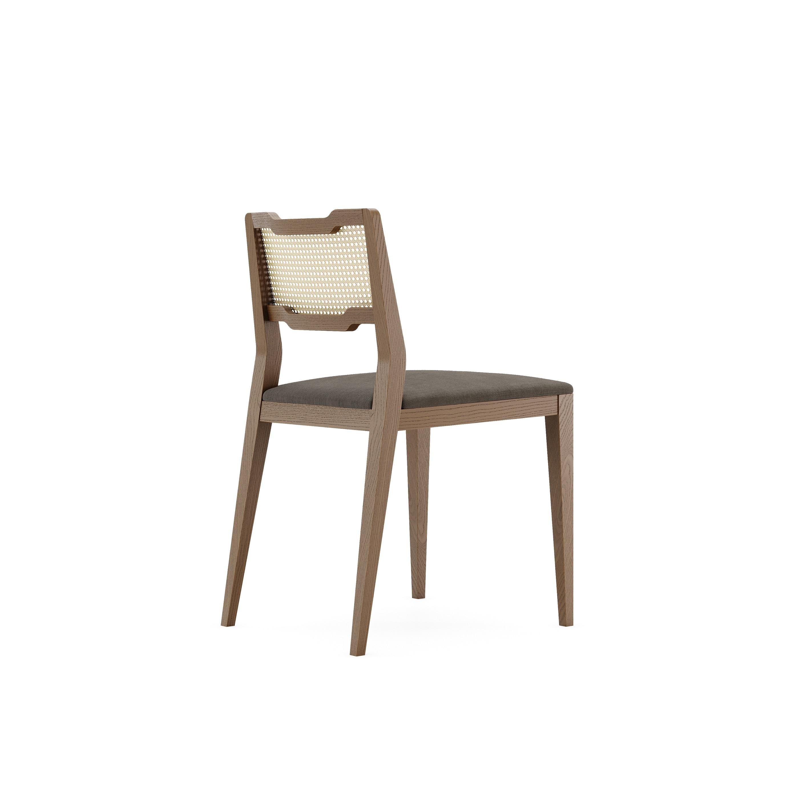 Modern Contemporary Dining Chairs Crafted of Matte Walnut and Woven Cane Work For Sale