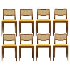 Contemporary Dining Chairs Crafted of Matte Walnut and Woven Cane Work