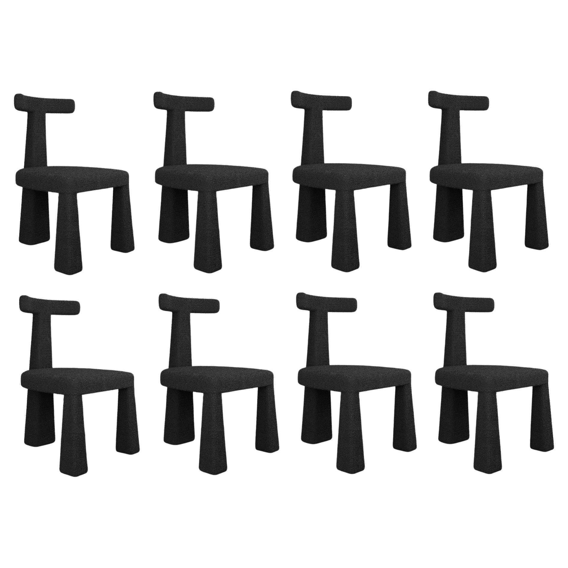 Contemporary Dining Chairs Featuring Minimalist Design with Three Legs-Set of 8 For Sale