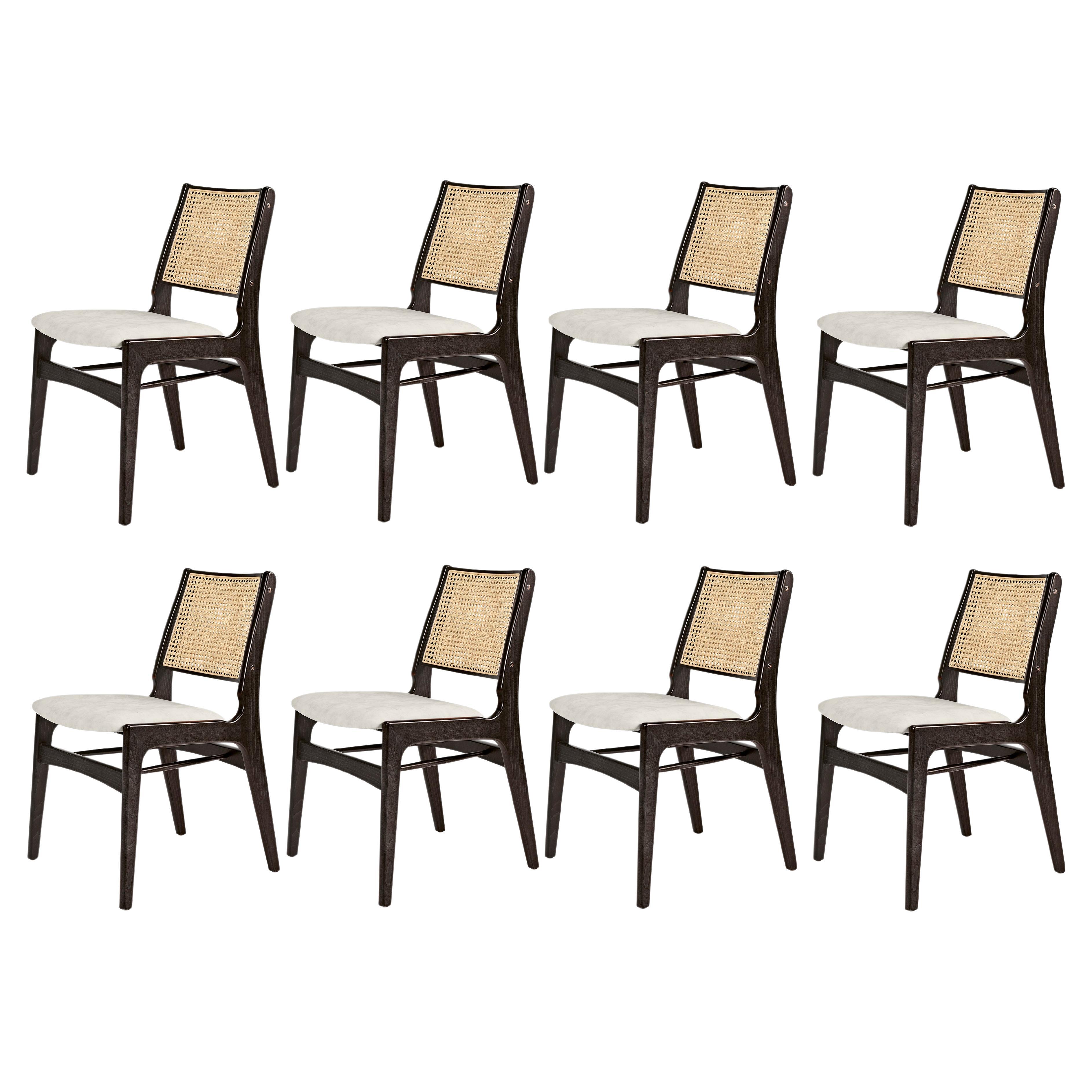 Contemporary Dining Chair Featuring Natural Rattan Backrest For Sale at