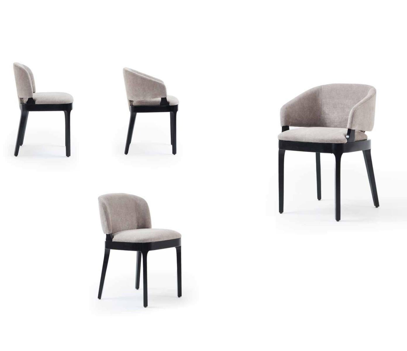 Modern Set of 8 Dining Chairs in Atmosphere Grey Velvet/Natural Oak For Sale