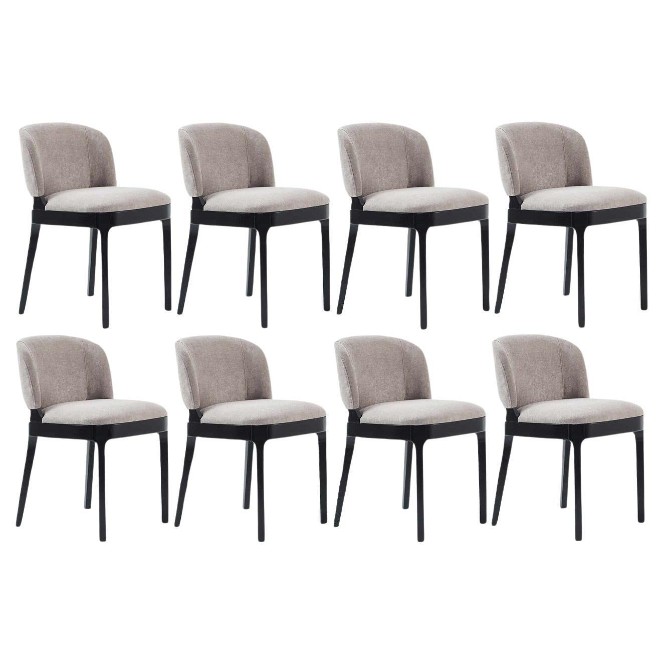 Set of 8 Dining Chairs in Atmosphere Grey Velvet/Natural Oak For Sale