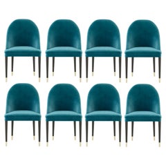 Contemporary Dining Chairs Offered In Blue Velvet, Set of 8