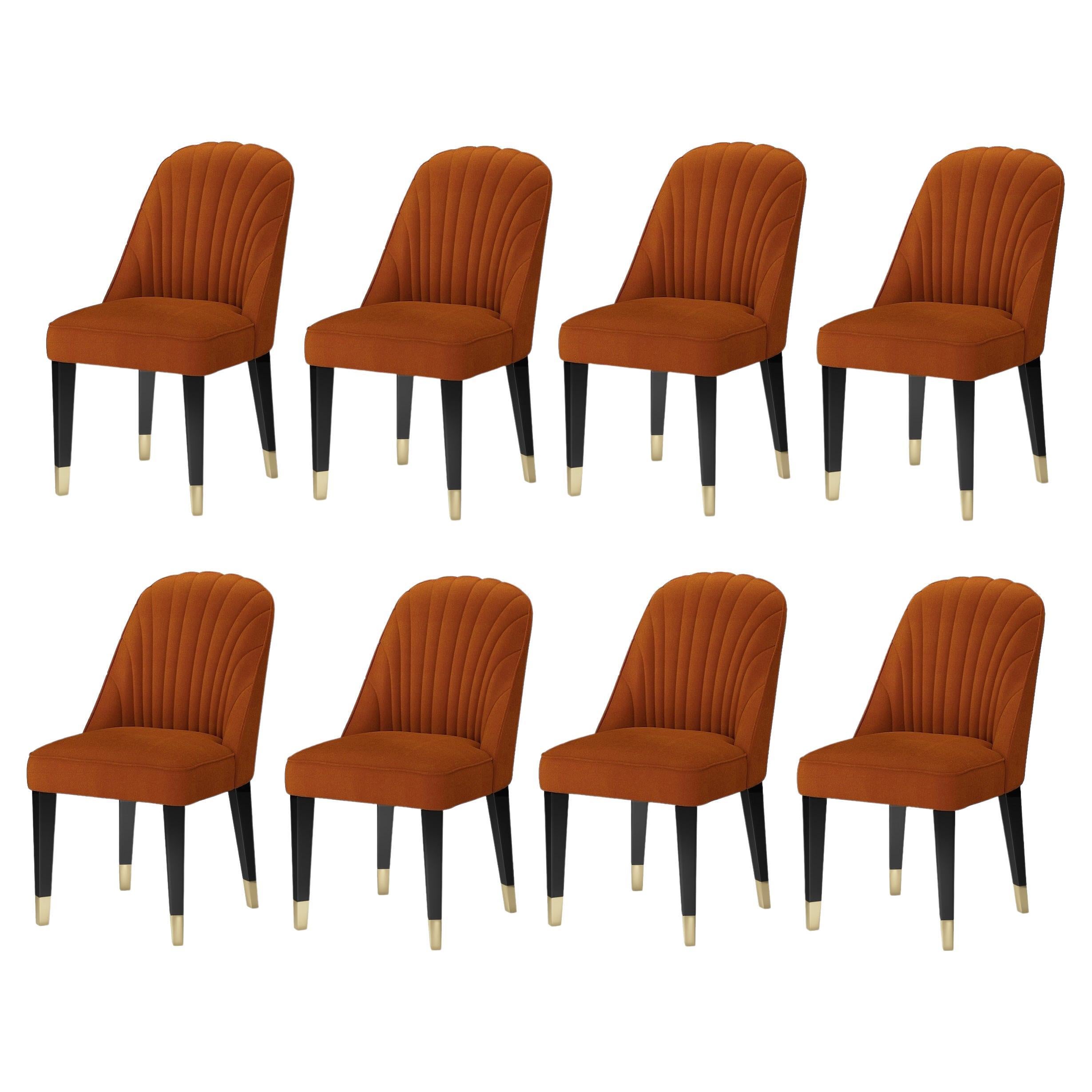 Chaises de salle à manger contemporaines proposées en velours caramel, lot de 8 en vente