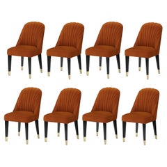 Contemporary Dining Chairs Offered in Caramel Velvet, Set of 8