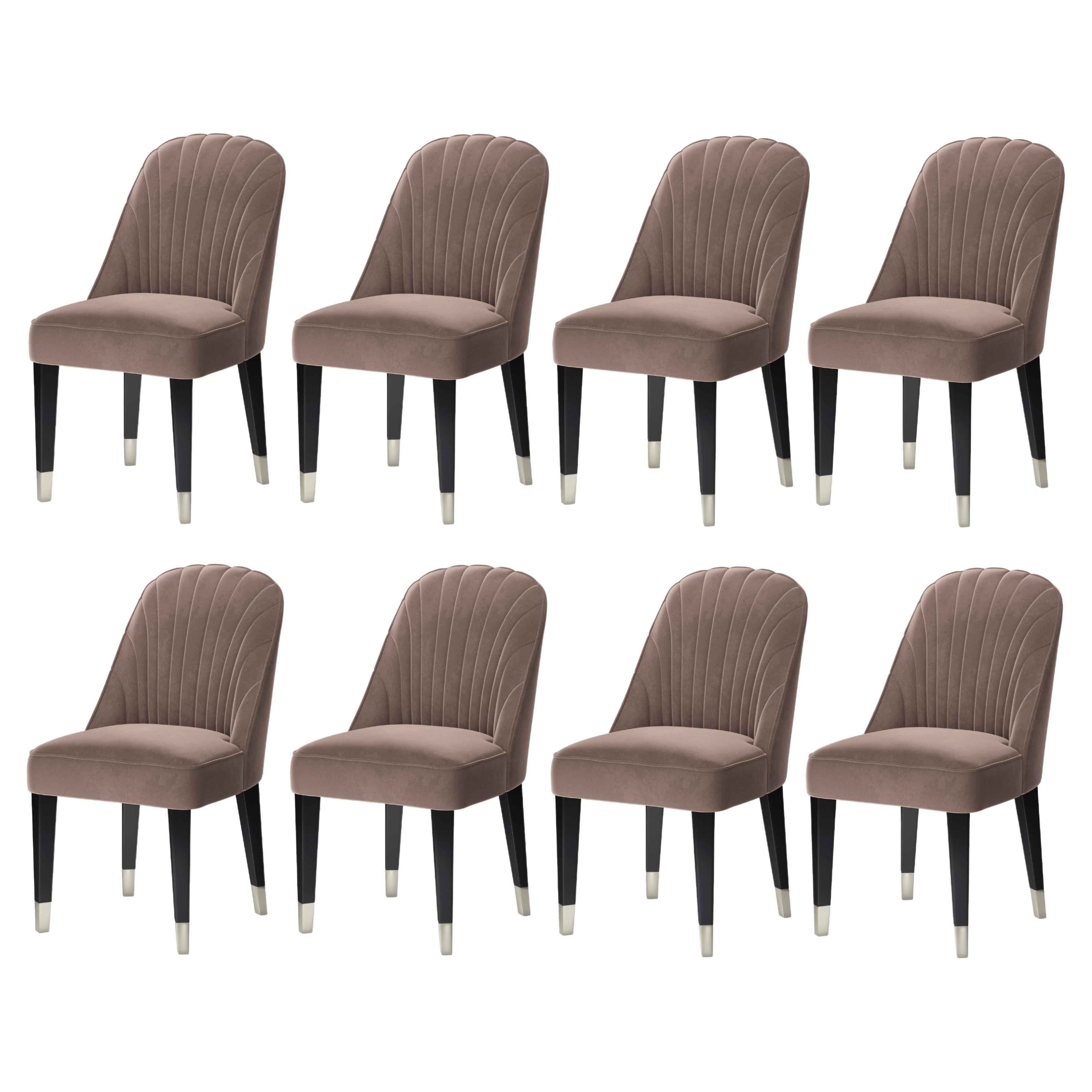 Zeitgenössische Esszimmerstühle, angeboten in lavendelfarbenem Samt, 8er-Set