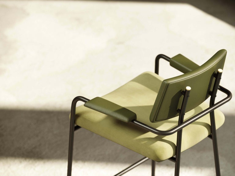 Contemporary Dining Chairs Set of 6, Black Steel Frame/Brushed Gold For