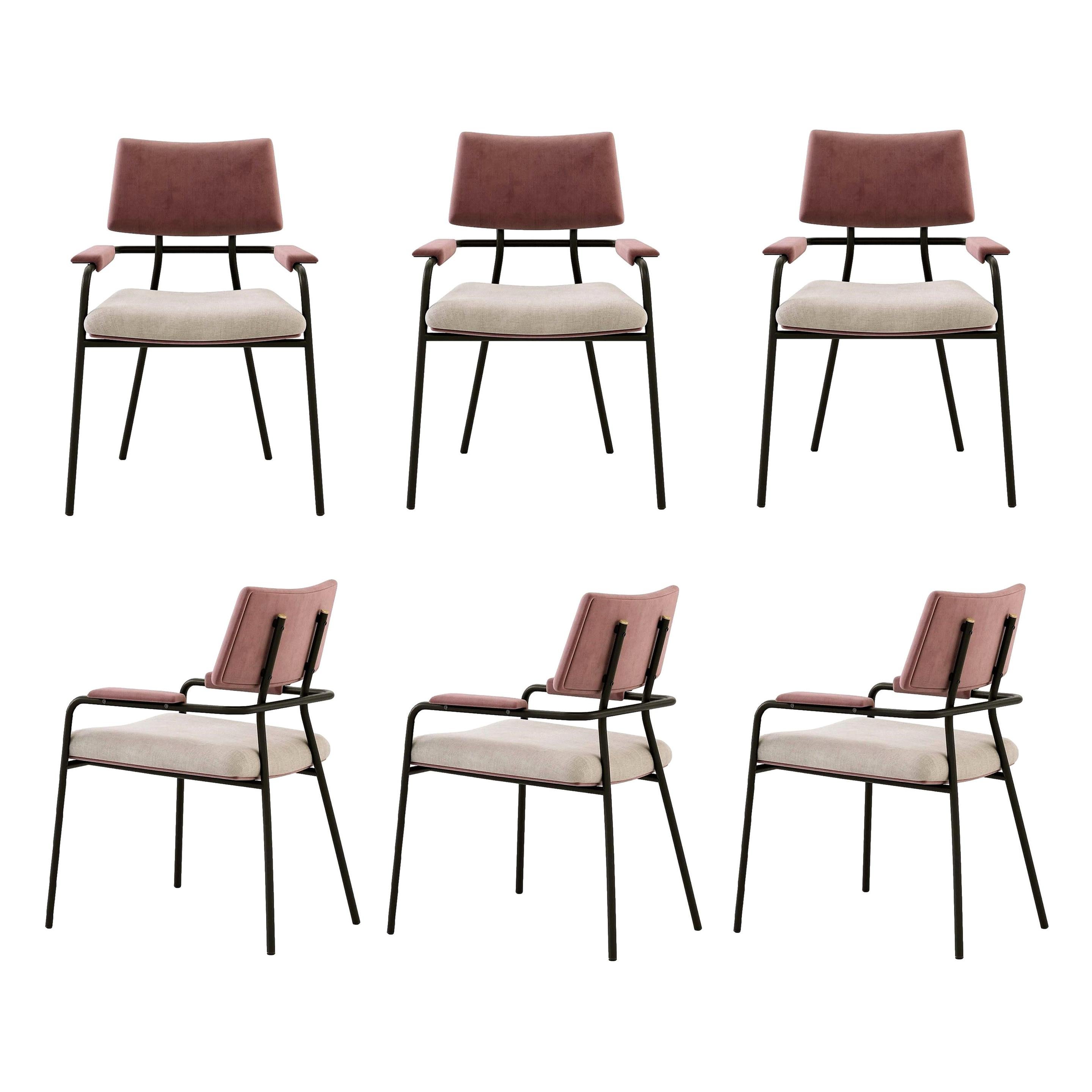 Contemporary Dining Chairs Set of 6, Black Steel Frame/Brushed Gold