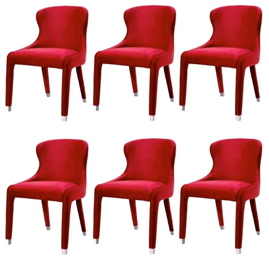 Fully upholstered dining chairs in deep red velvet.
Stainless steel caps in polished chrome.
100% European handmade product.
Available in COM and other velvet and metal finishes.
Contact us to enquire about COM/COL production, requirements and