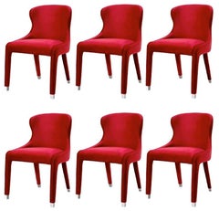 Contemporary Dining Chairs Set of 6, Deep Red Velvet