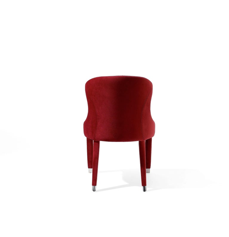 Contemporary Dining Chairs Set of 6, Deep Red Velvet For Sale at 1stDibs