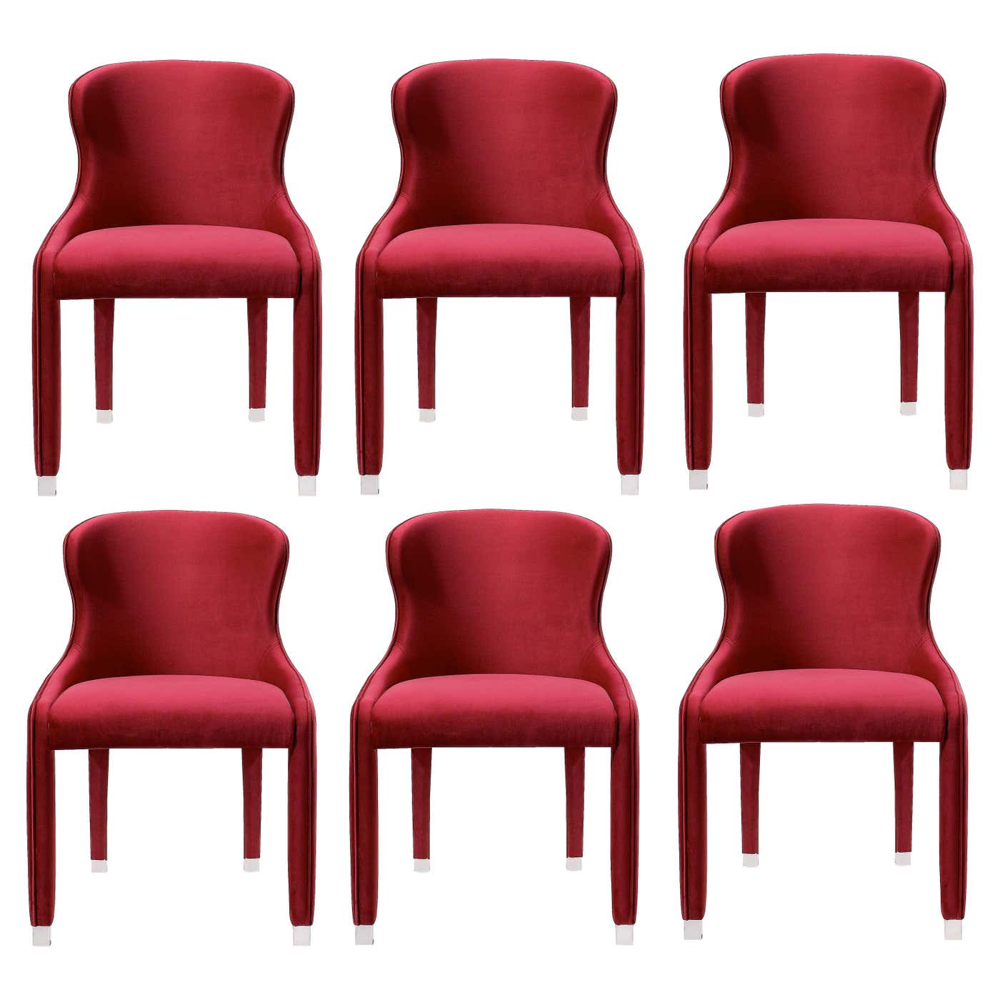 Contemporary Dining Chairs Set of 6, Deep Red Velvet For Sale at ...
