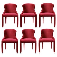 Contemporary Dining Chairs Set of 6, Deep Red Velvet