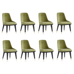 Contemporary Dining Chairs Upholstered in Green Velvet, Set of 8