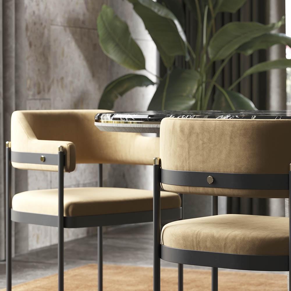 Fabric Contemporary Dining or Office Chair with Velvet Upholstery and Metal Structure For Sale