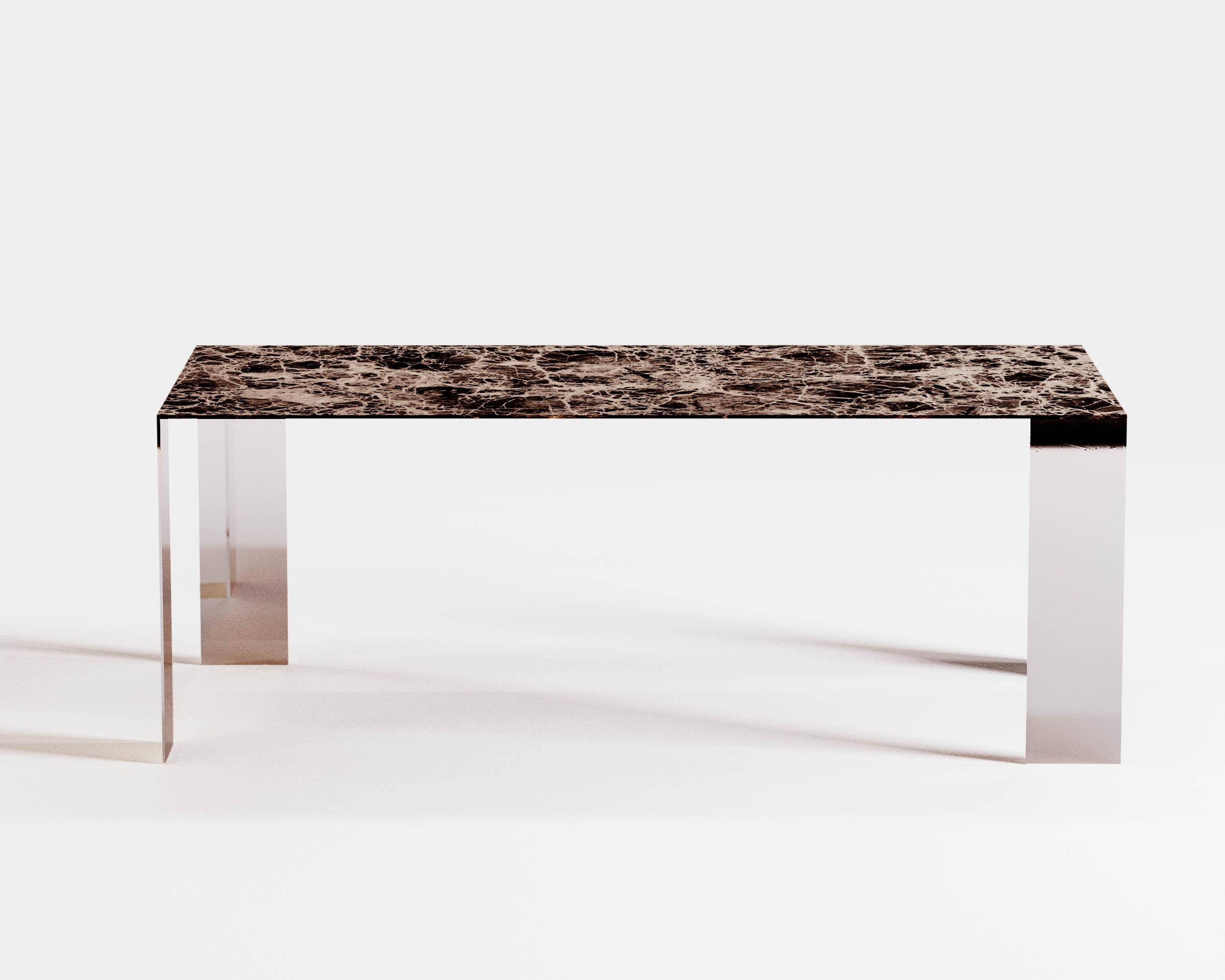 Metal Contemporary Dining Room Table 'Exilis', Arabescato Marble For Sale