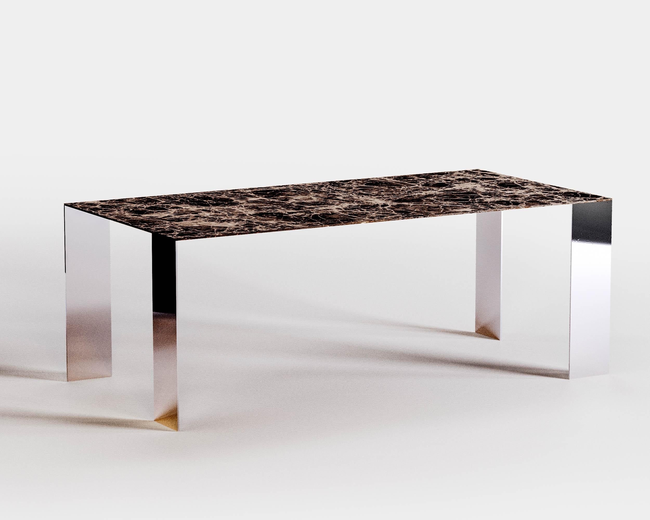 Métal Table de salle à manger contemporaine 'Exilis', Arabescato Marble en vente