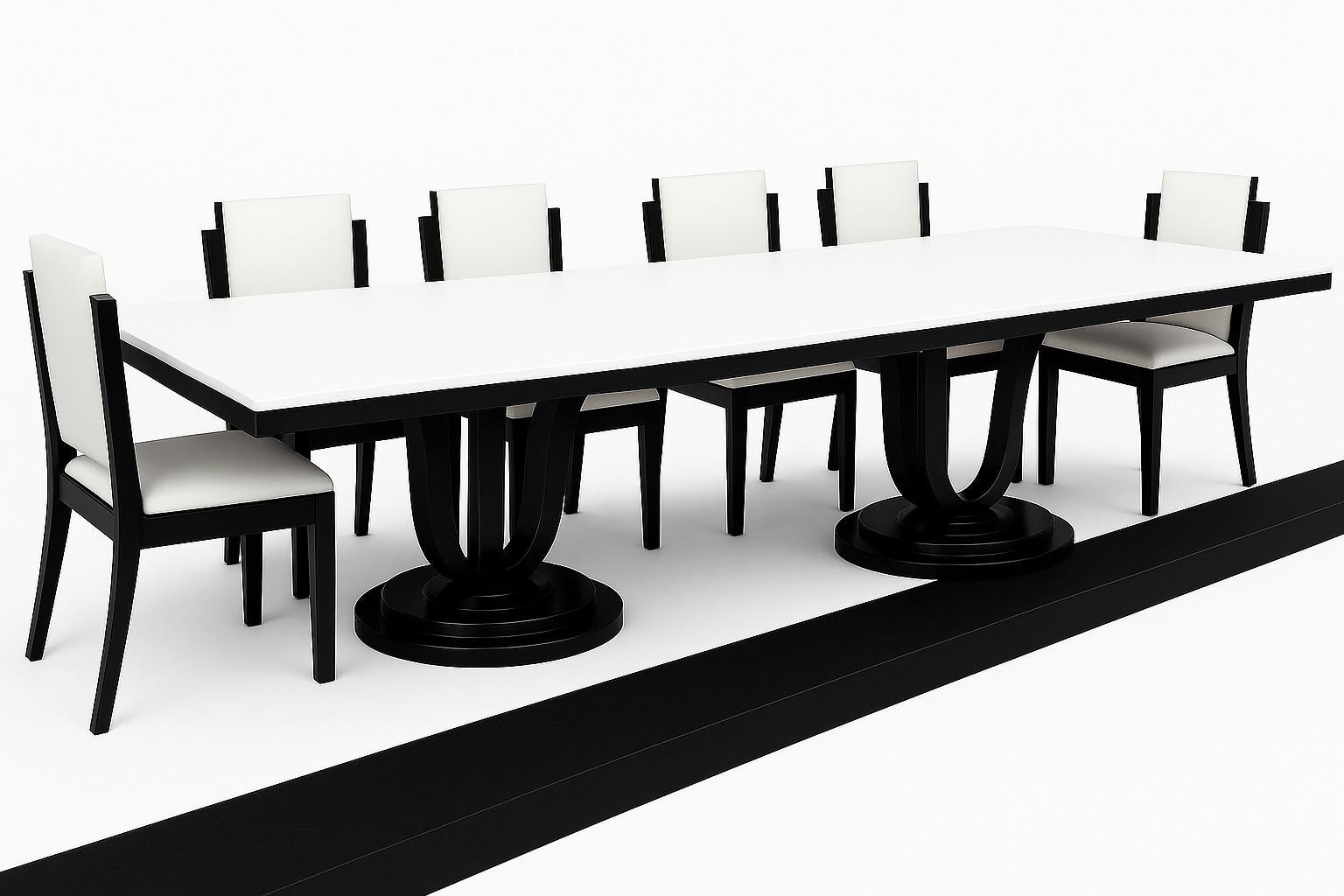 Dining Room Table 
Two tulip-shaped legs with metal frame 
Very stable to hold a 500 lb Cambria slab (not included) 

Contemporary 
Custom made in Germany 
In the style of 1930s French Art Deco 