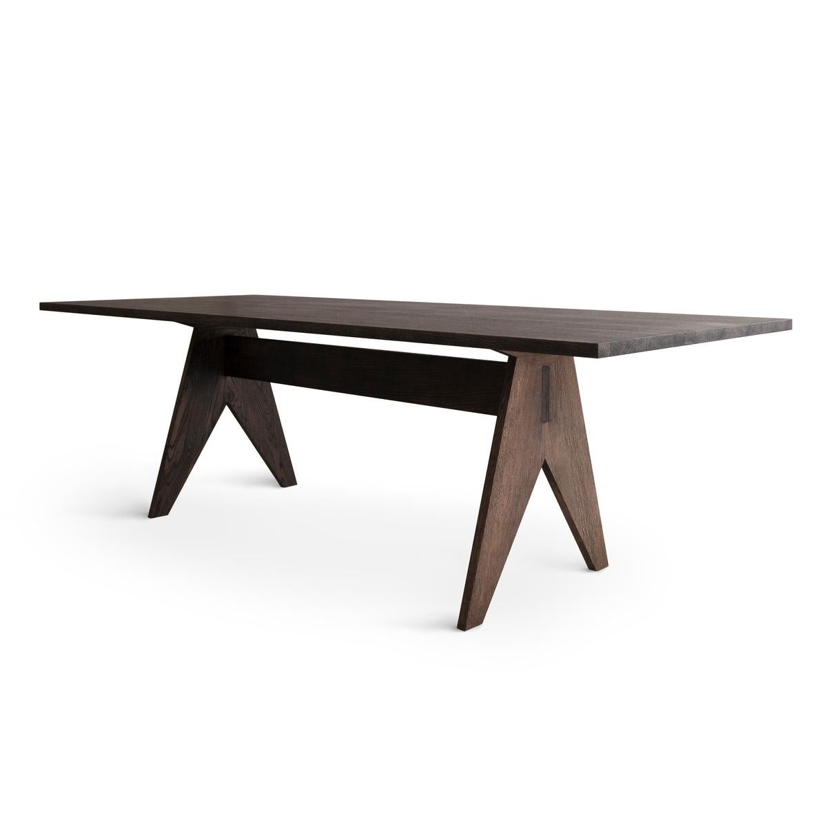 Oak Contemporary Dining Room Table 'POSE', 250, Smoked oak + More Sizes For Sale