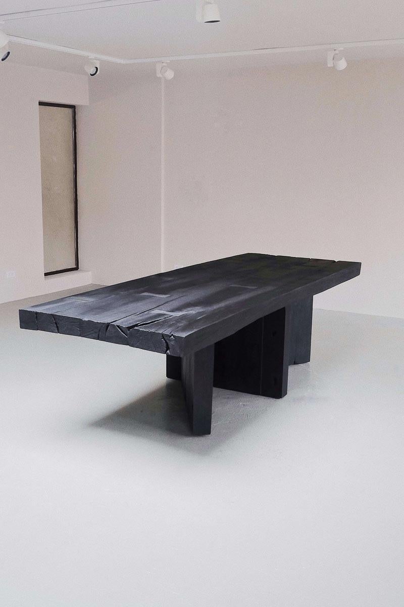 Organic Modern Contemporary Dining Table 'Acros' in Burnt Wood by CarmWorks, Customizable For Sale