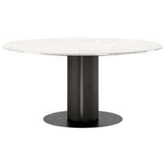 Contemporary Dining Table Leather Leg Marble Top Metal Base
