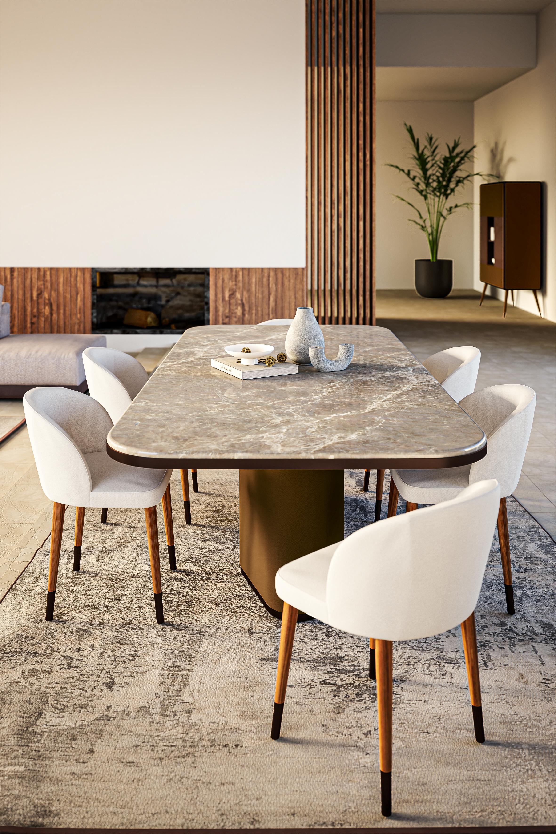 Modern Contemporary Dining Table in Marble and Crossed Leather Details For Sale