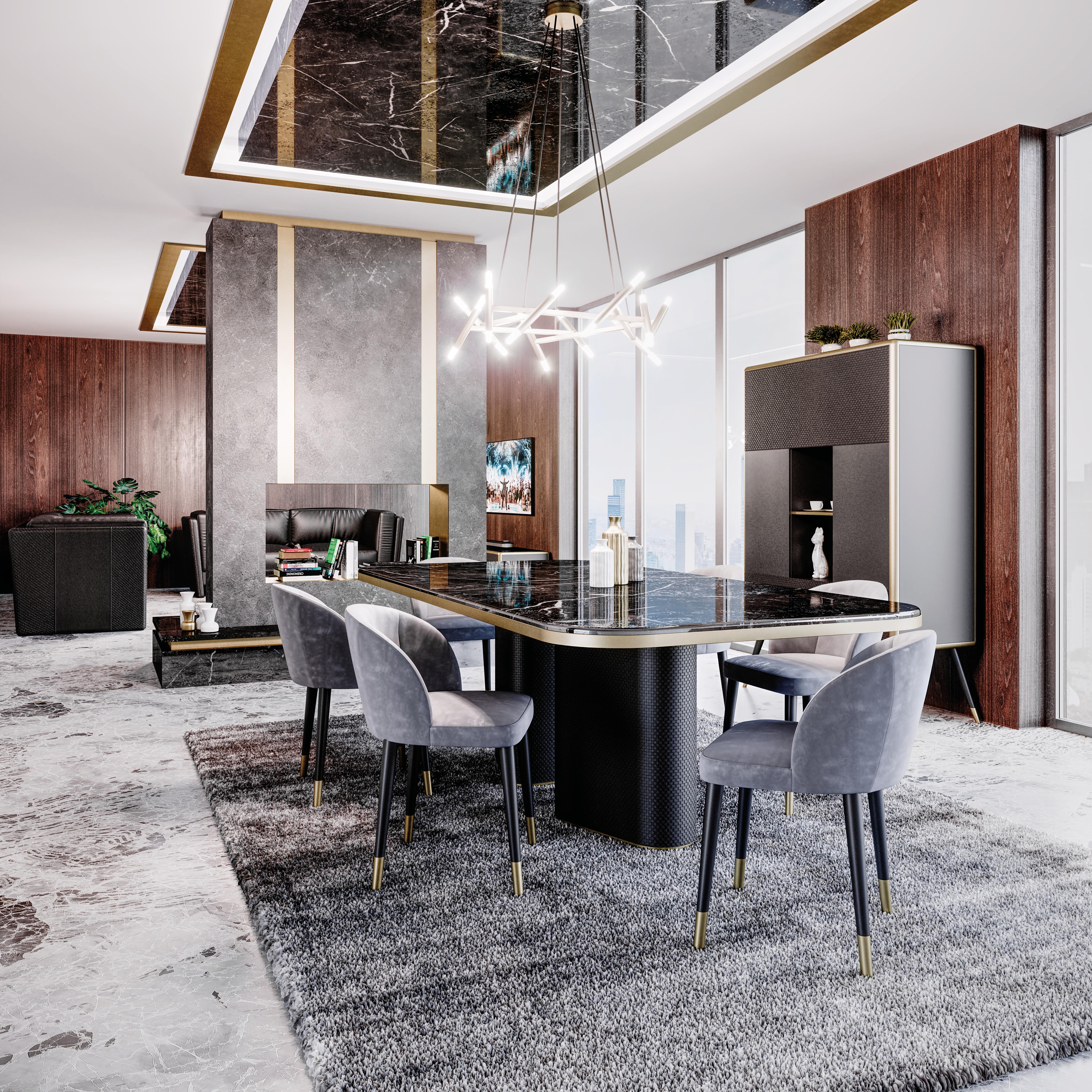 Contemporary Dining Table in Marble and Crossed Leather Details For ...