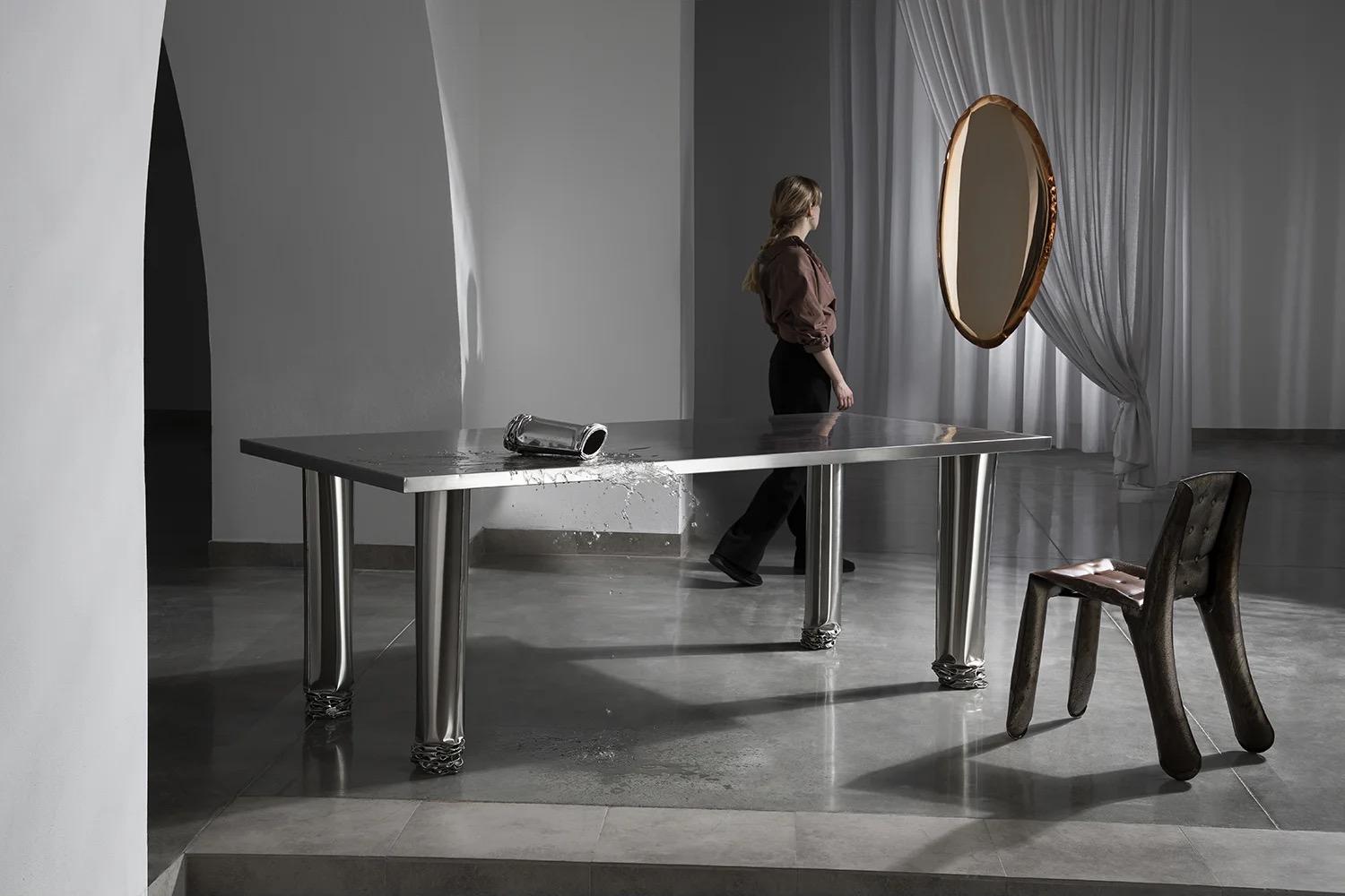 Organic Modern Contemporary Dining Table 'Crash' by Zieta, Stainless Steel For Sale
