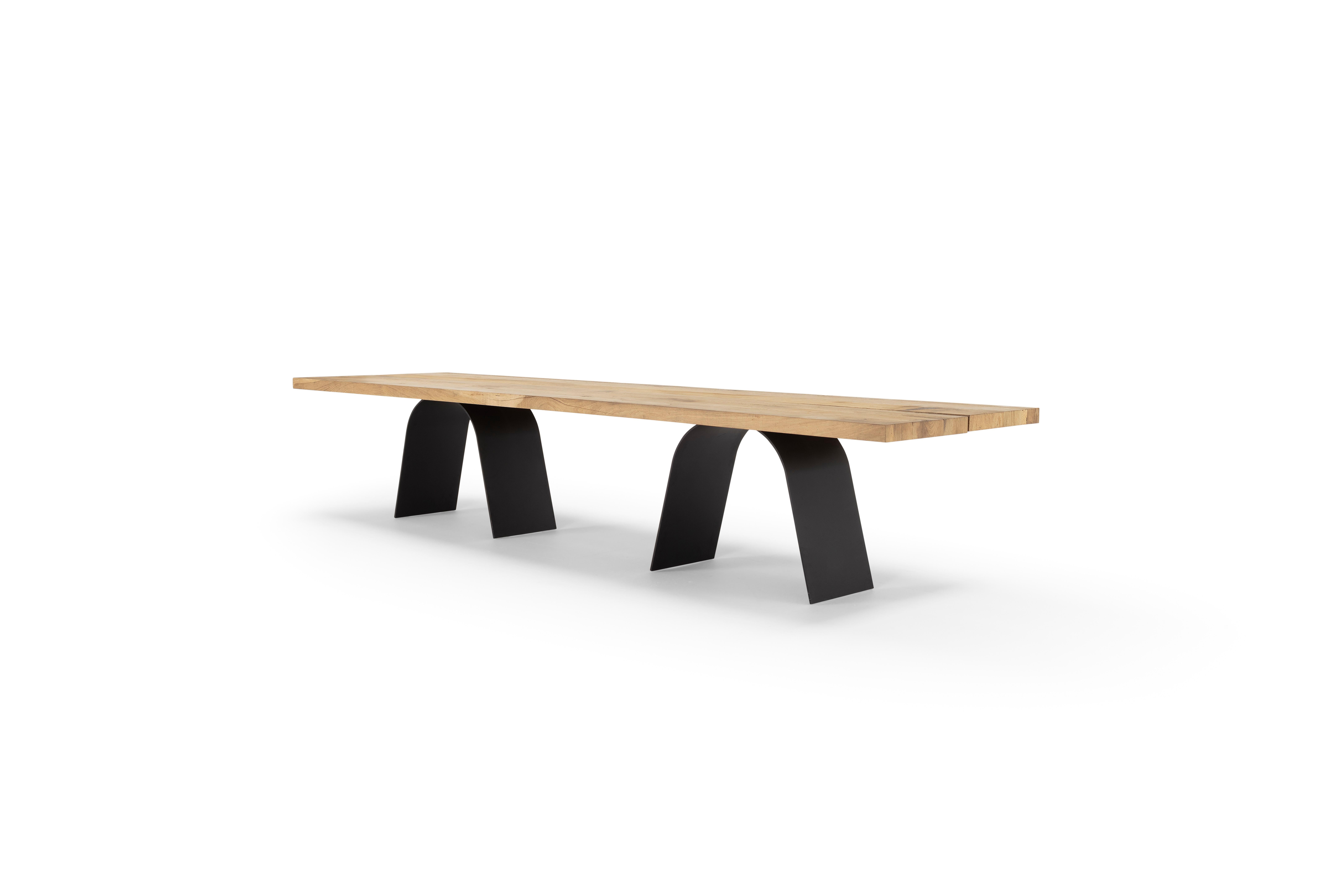 Glass Contemporary Dining Table 'Desco', Wooden Top For Sale