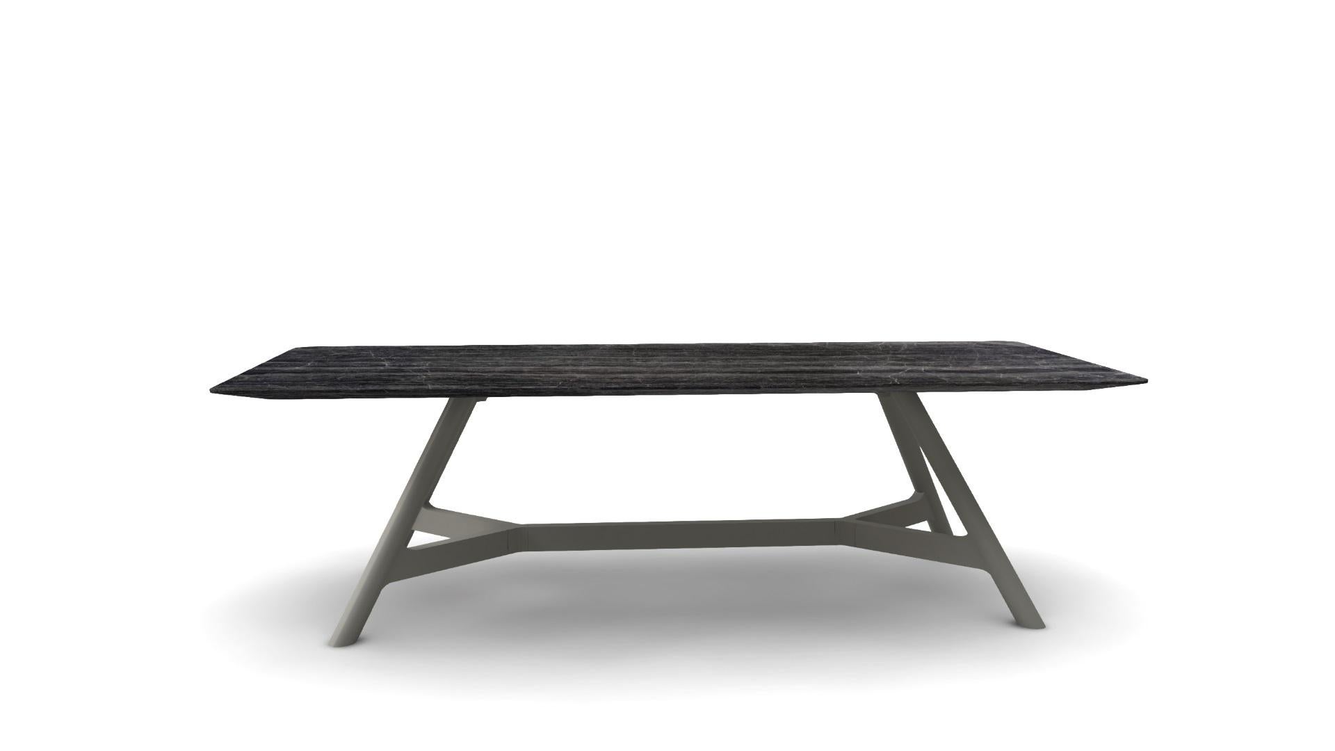Moderno Tavolo da pranzo contemporaneo con piano rettangolare in marmo e angoli curvi in vendita