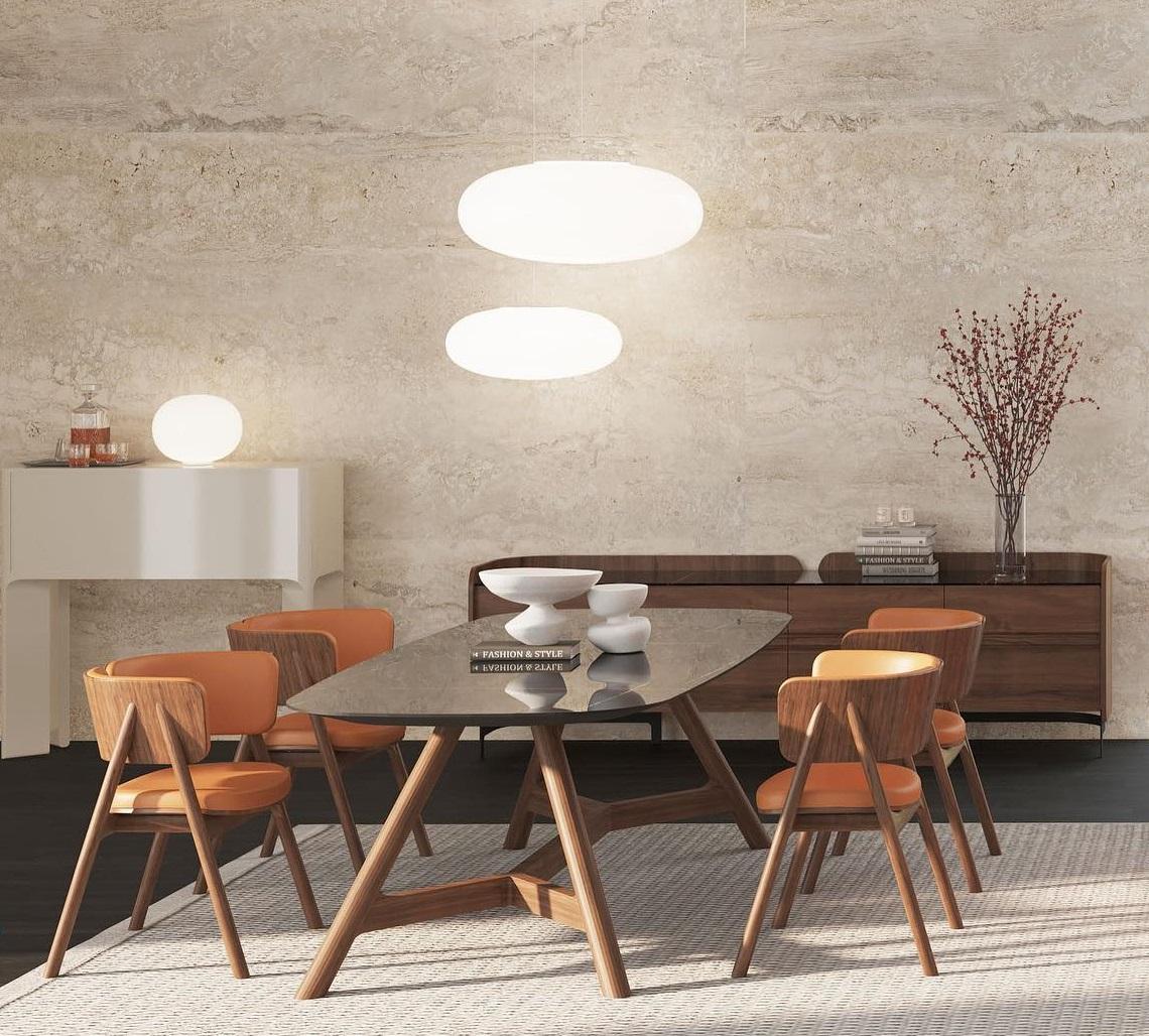 Contemporary Dining Table Featuring a Rectangular Marble Top with Curved Corners In New Condition For Sale In NEW YORK, NY