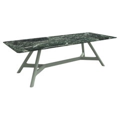 Table de salle à manger contemporaine avec plateau rectangulaire en marbre et coins incurvés