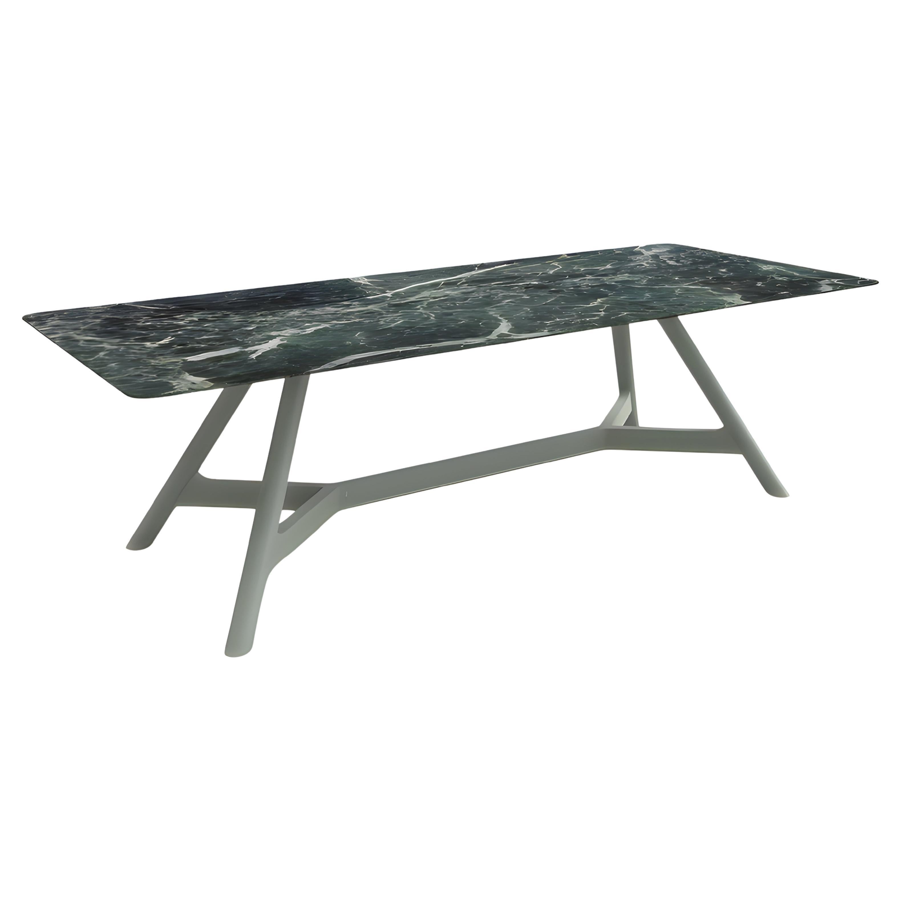 Contemporary Dining Table Featuring a Rectangular Marble Top with Curved Corners For Sale