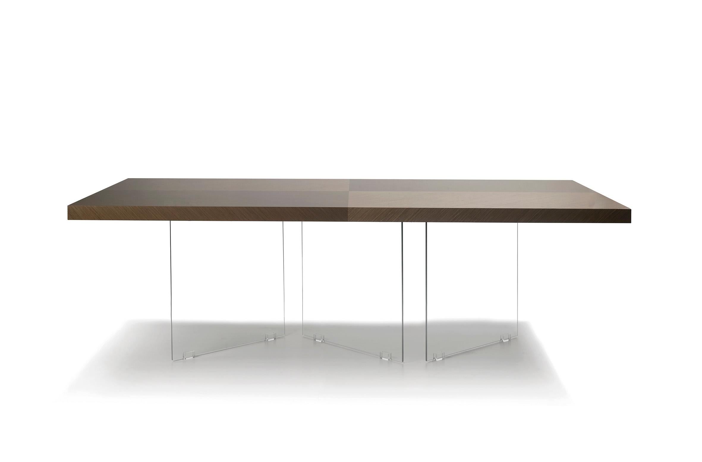 Contemporary Dining Table Featuring Macassar Ebony Top & Glass Base 5