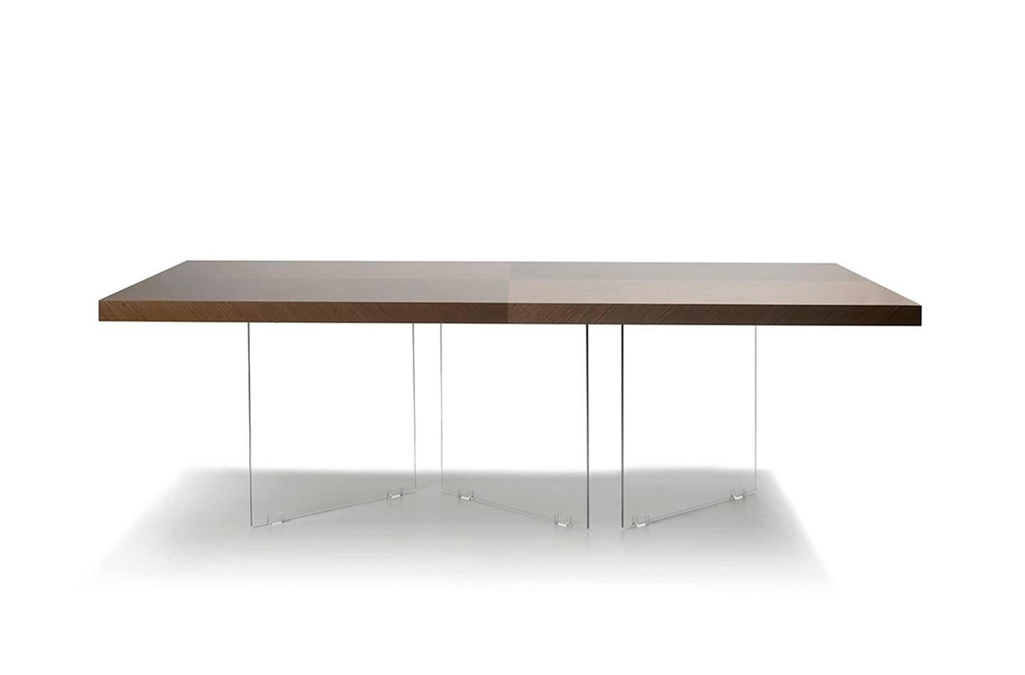 European Contemporary Dining Table Featuring Macassar Ebony Top & Glass Base