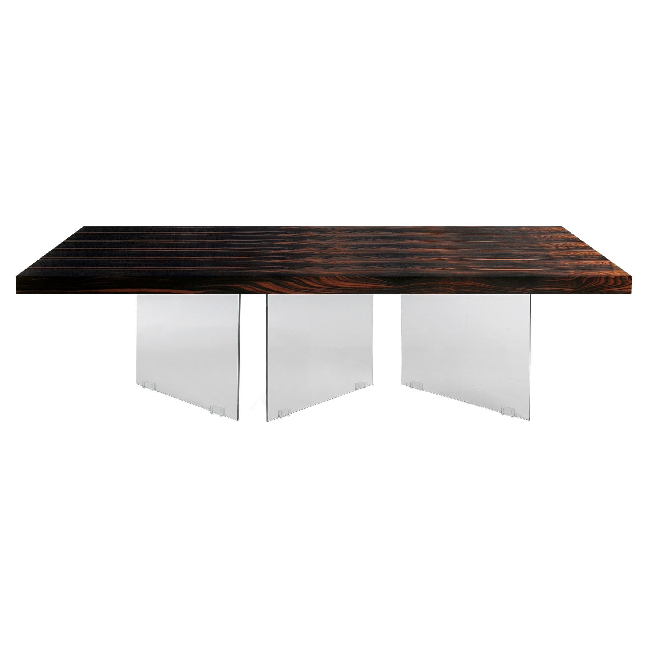 Contemporary Dining Table Featuring Macassar Ebony Top & Glass Base