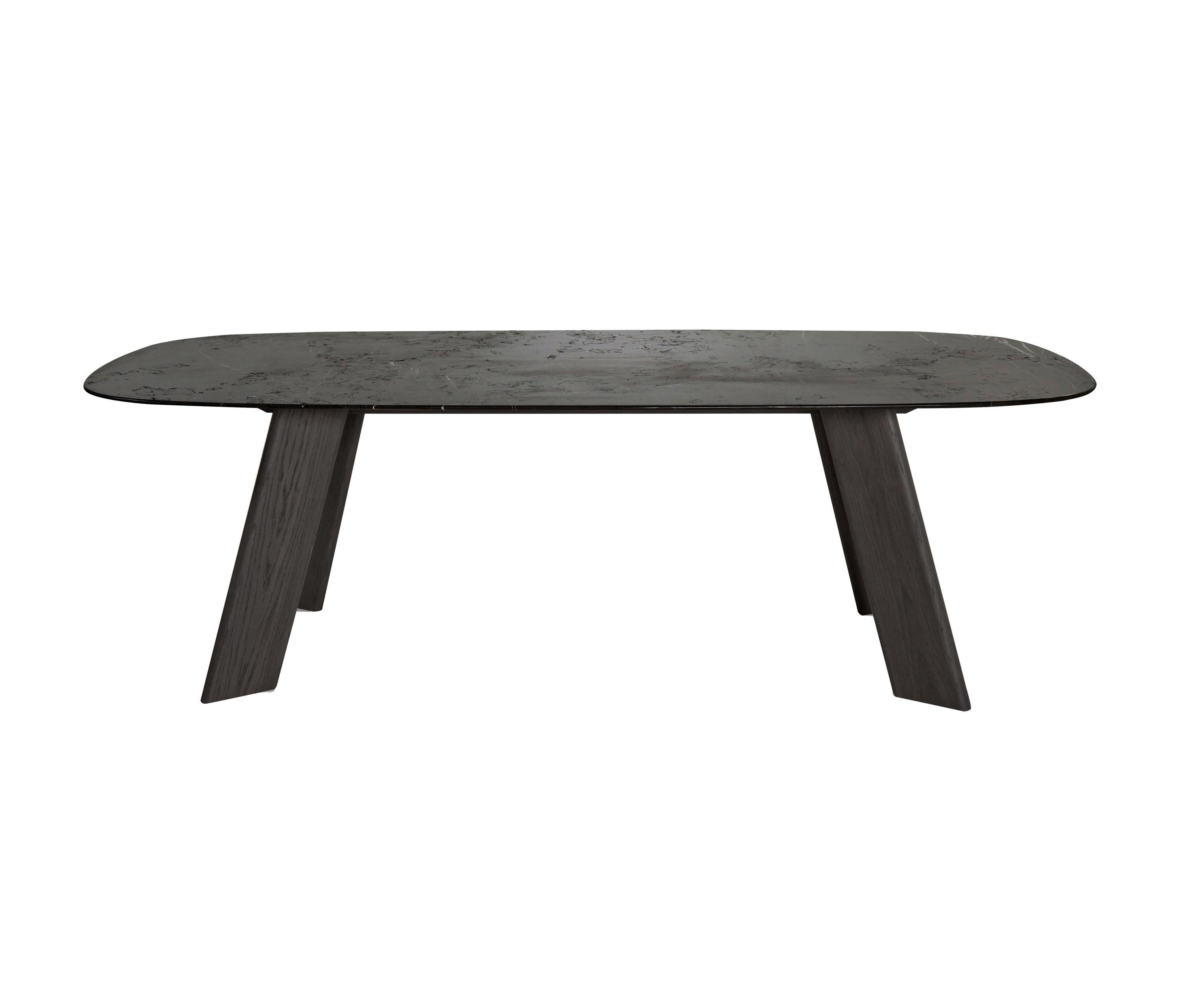 Wood Contemporary Dining Table Ft. Shaped Soap Marble Top For Sale