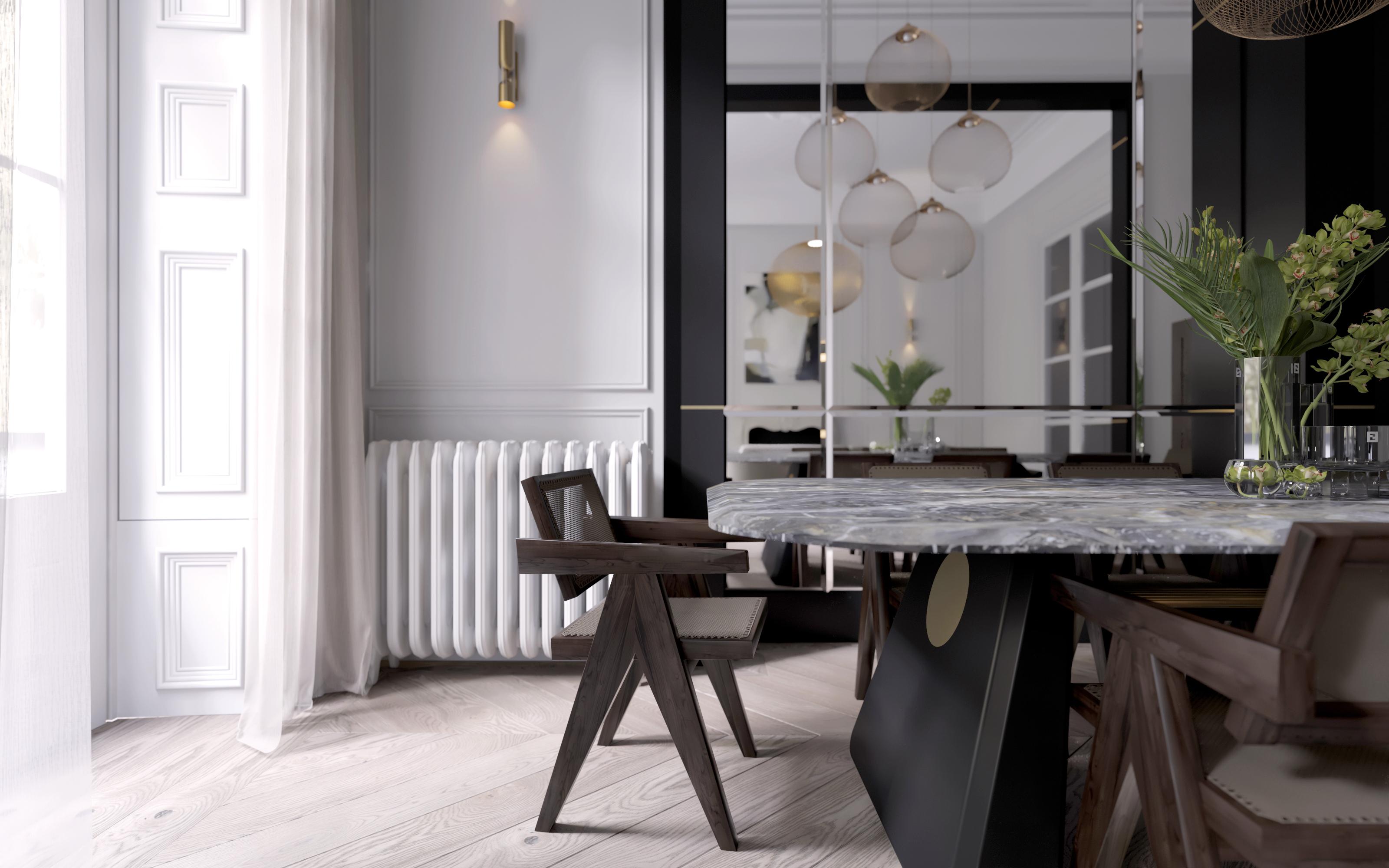 Italian Contemporary Dining Table Henge, Marble and Wood 'Customizable'