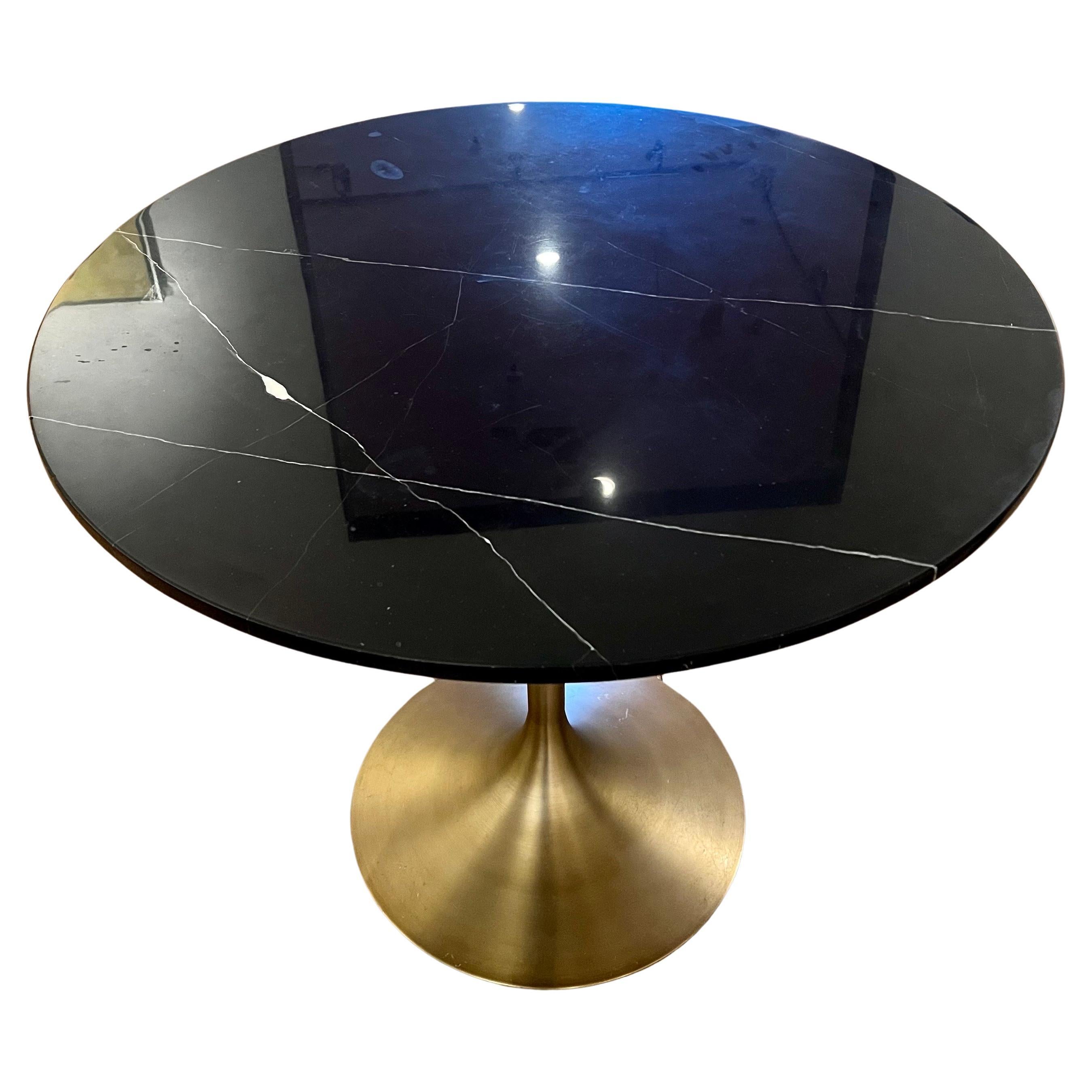 Mid-Century Modern Contemporary Dining Table in Black Marble with Bronze Finish Metal Base