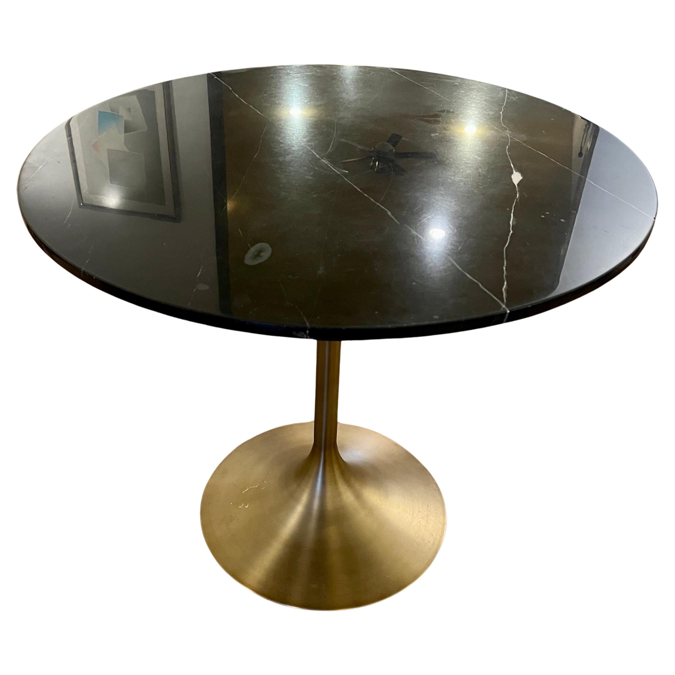 Contemporary Dining Table in Black Marble with Bronze Finish Metal Base