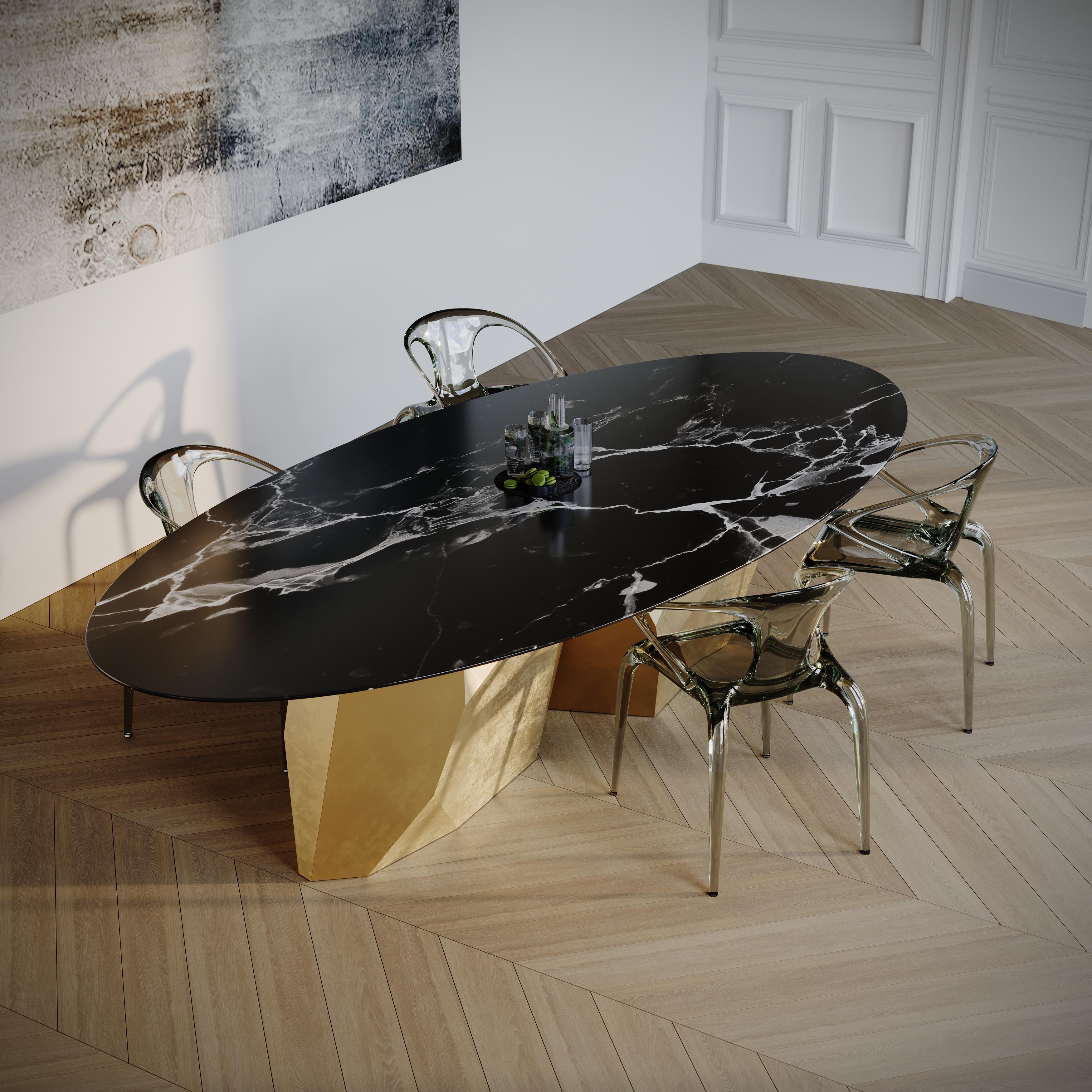 Modern Contemporary Dining Table in Gold and Marble Finishes For Sale