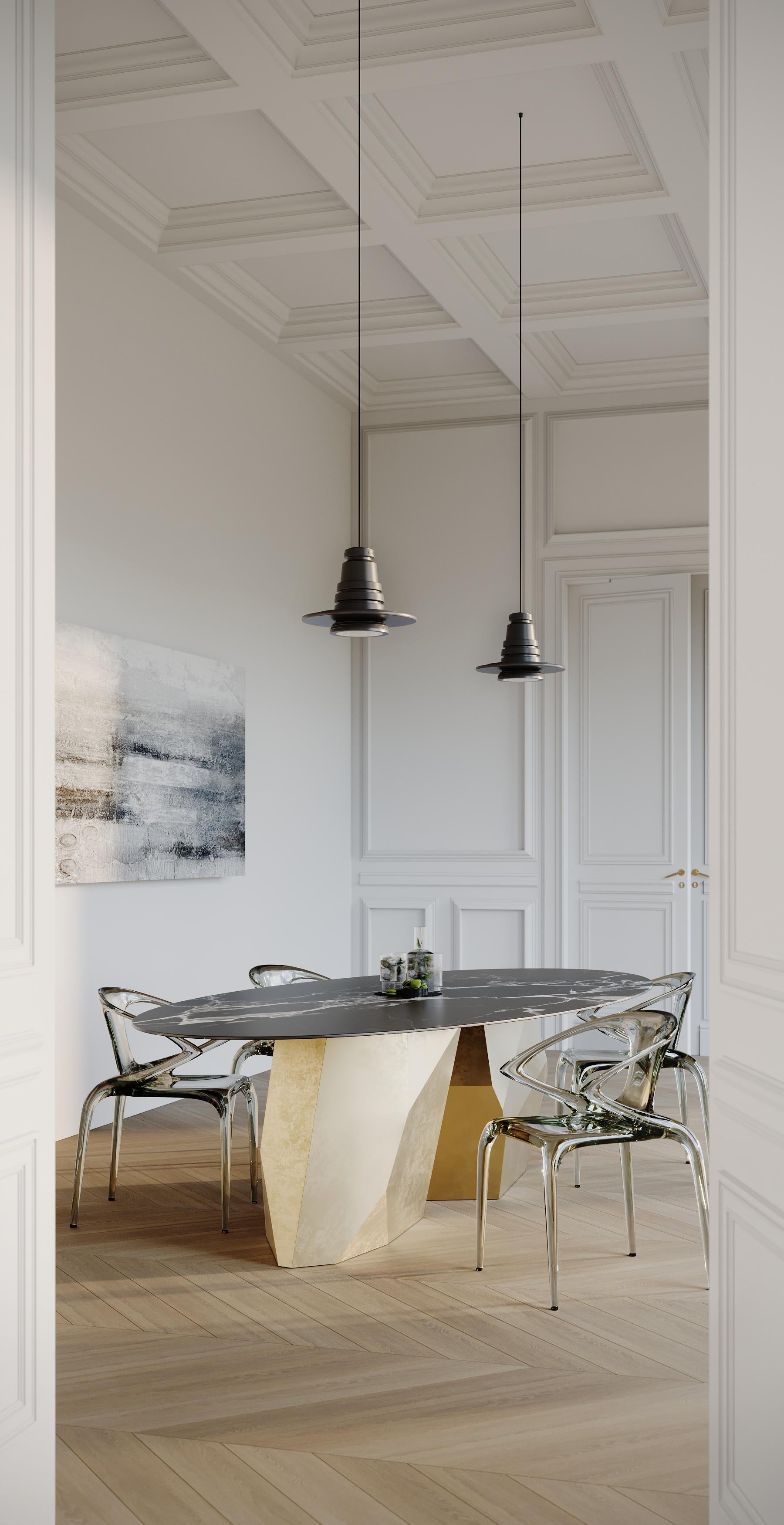 English Contemporary Dining Table in Gold and Marble Finishes For Sale